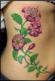 pretty Green leaf red flower girl waist beautiful tattoo picture