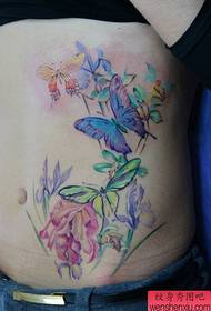 side waist color flower and bird tattoo work