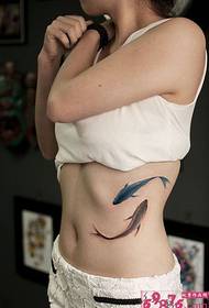 ink-colored double squid waist tattoo picture  71013 - Rainbow Windmill Side Waist Fashion Tattoo Picture