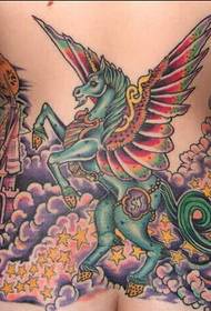 color unicorn tattoo picture on the woman's waist