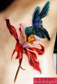 waist tattoo pattern: color 3D flower bird tattoo pattern