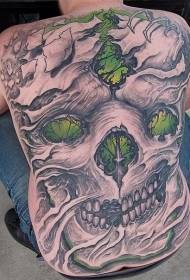 back colored mysterious skull with plant tattoo pattern