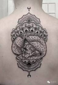 Back thorn style black sleeping fox and van Gogh tattoo pattern