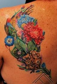 Back Spectacular Multicolored Wildflower Tattoo Pattern