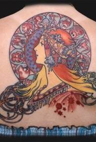 old schoo color back ancient queen tattoo pattern