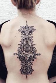 Όμορφη μαύρη γραμμή floral τατουάζ μοτίβο στην πλάτη