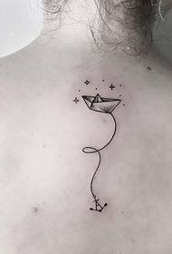 back star paper boat line anchor small fresh tattoo pattern