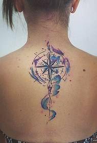 girls back splash ink compass tattoo Pattern