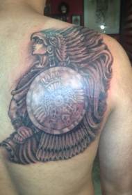 နောက်ကျော Aztec ဆာမူရိုင်း Shield Tattoo ပုံစံ