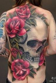 dos plein et énorme motif de tatouage réaliste de rose rouge