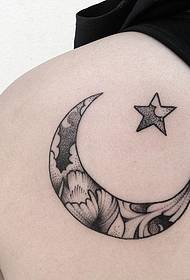 espalda estrella luna pequeño patrón de tatuaje fresco
