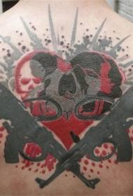 back red heart shape and AK rifle bird skull tattoo pattern