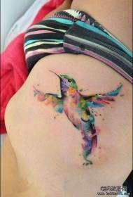 back color Splashing hummingbird tattoo pattern