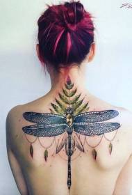 rug klein vars gekleurde plante met groot skedel tatoeëringpatroon