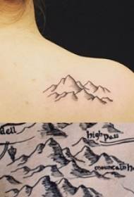 girls back black gray line sketch creative literary mountain landscape tattoo picture