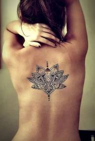 Girls back black and white tribal lotus tattoo pattern