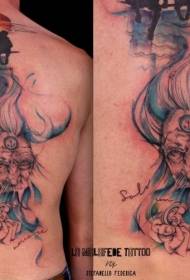 leđa u boji spektakularni uzorak tetovaža elfa
