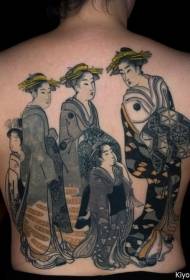 назад боја во јапонски стил по гејша и детска тетоважа шема