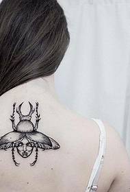 Back European and American beetle portrait sting tattoo pattern