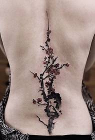 Ang istilo ng kulay ng Asyano na may kulay na tinta plum tree back tattoo
