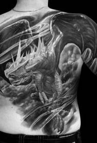 реалистичный стиль татуировки дракона с большими крыльями назад