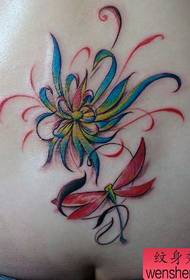 patrón de tatuaxe da cintura: patrón de tatuaxe de libélula de loto de cor de cintura