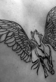 Back medium size black line Pegasus tattoo pattern