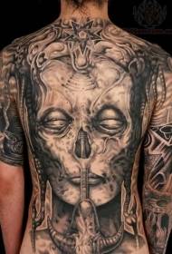 back gray demon skull with star tattoo pattern