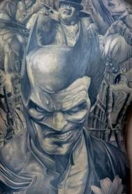 back illustration style black Batman clown tattoo pattern