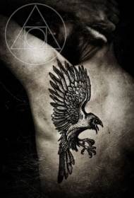 back black Fantasy style crow tattoo pattern