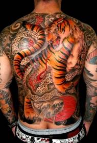 plenkolora tigro kaj makulita serpenta tatuaje ŝablono