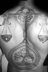 terug zwart grijs mysterieuze Weegschaal met boom tattoo patroon