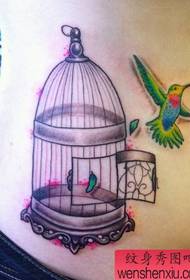 female Child waist small hummingbird with birdcage tattoo pattern