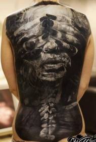 itom nga grey style back woman face ug pattern sa tattoo sa kamot