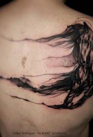zadní černé inkoustové thriller koně tetování vzor