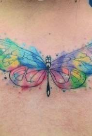 leđa u akvarelu u boji u obliku tetovaže leptira u boji