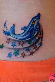 beautiful waist dolphins five-pointed star tattoo pattern