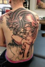 zréck schwaarz groe Style Wulwolf a weiblech Tattoo Muster