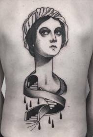 tilbage surrealistisk stil sort prikket kvinde trappe tatovering Mønster