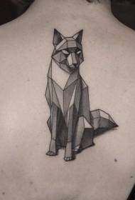 背部华丽的黑白几何风格狐狸纹身图案