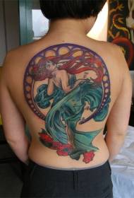 Back colored beauty and flower tattoo pattern