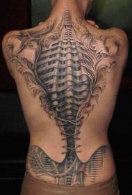 back gorgeous 3D black and white skeleton with flower torn tattoo pattern