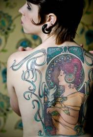 back old school color European and American beauty portrait tattoo pattern