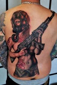 indietro donna sexy tradizionale moderna con motivo tatuaggio pistola AK