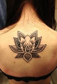 Djevojke leđa crni plemenski uzorak lotosa tetovaža