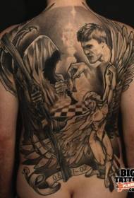Späť čierna sivá náboženská téma Death Angel Tattoo Pattern
