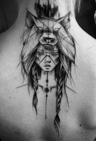 kembali hitam pola tato sketsa potret wanita suku