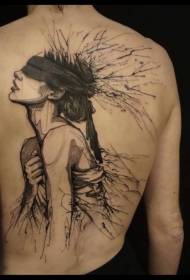 back black line incredible mysterious woman tattoo pattern