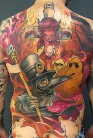 estilo de dibujos animados de espalda completa coloreado varios diseños de tatuajes de demonios y monstruos