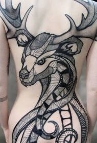 gražus juodos linijos taškinis elnias su papuošalų tatuiruotės modeliu